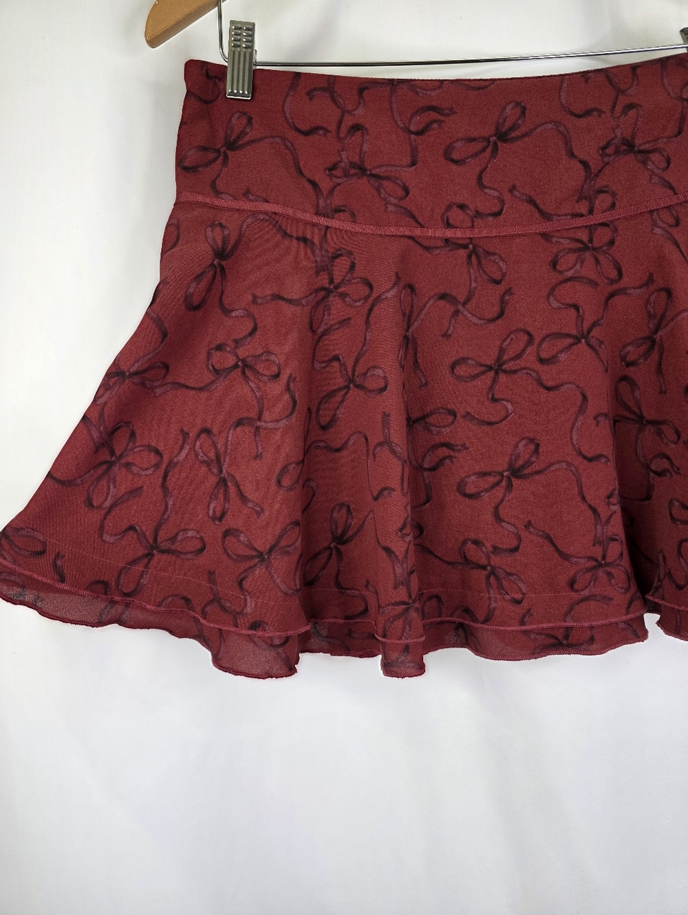 Aeropostale MEDMini Skirt Skort Burgundy Bow Print Coquette Dark Moody Preppy - Picture 12 of 16